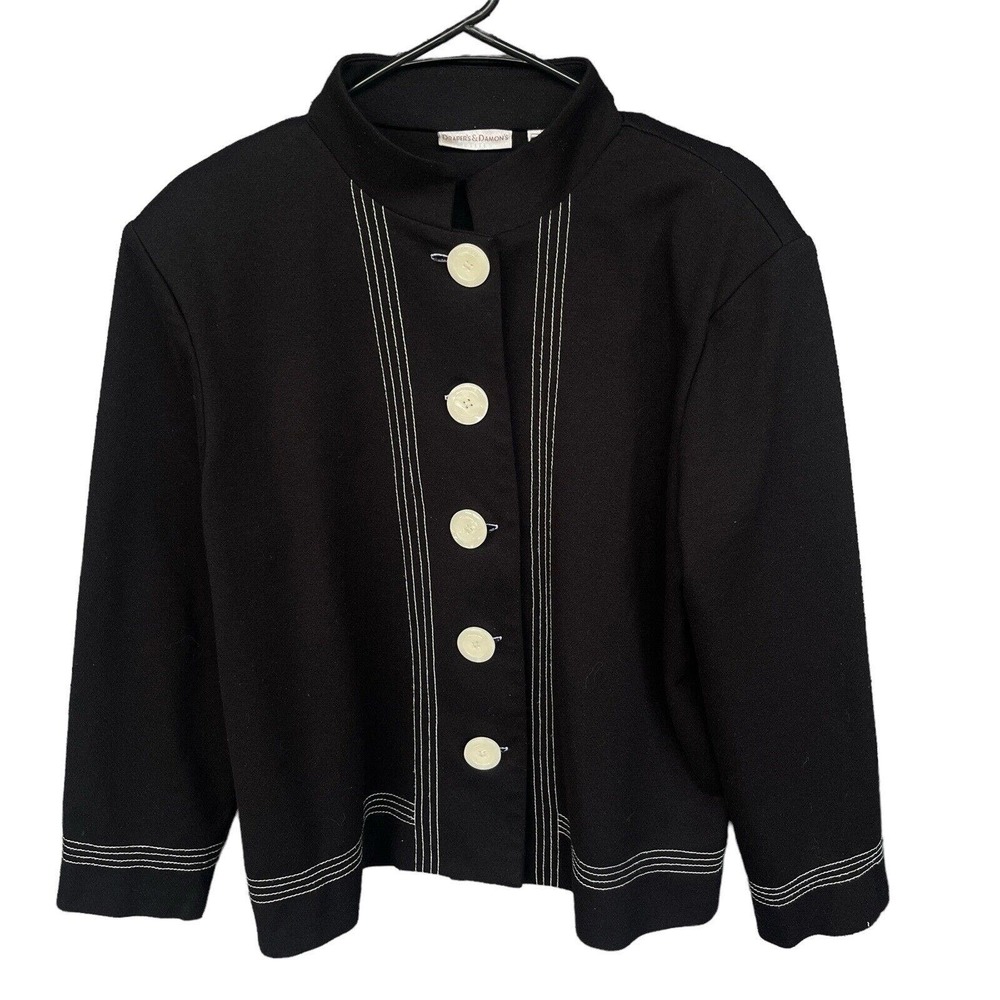 Drapers & Damons Jacket Womens Petite Extra Large XL Black White Button Up